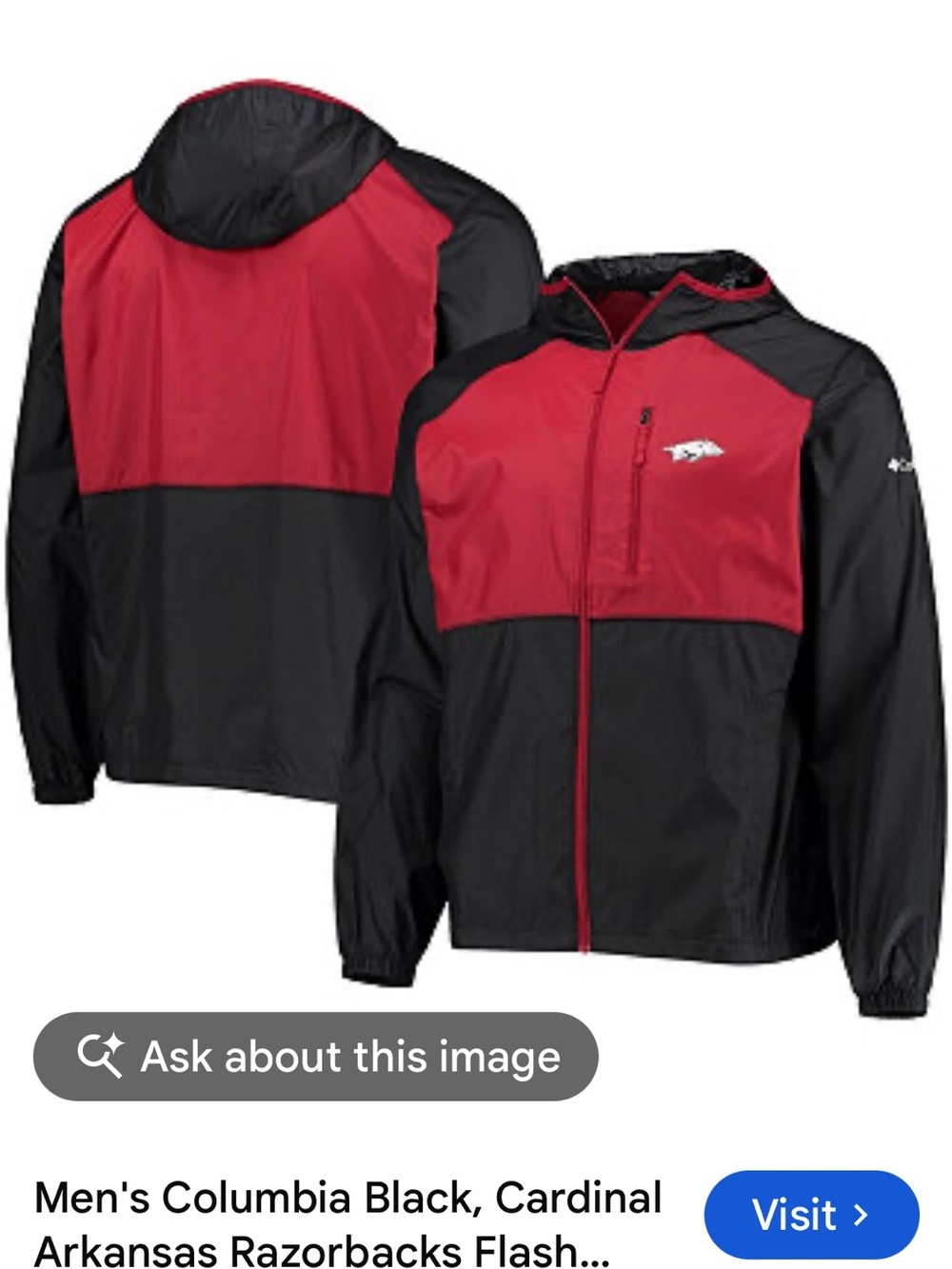 VGUC Columbia Arkansas Razorbacks Flash Forward hoodie full zip windbreaker.